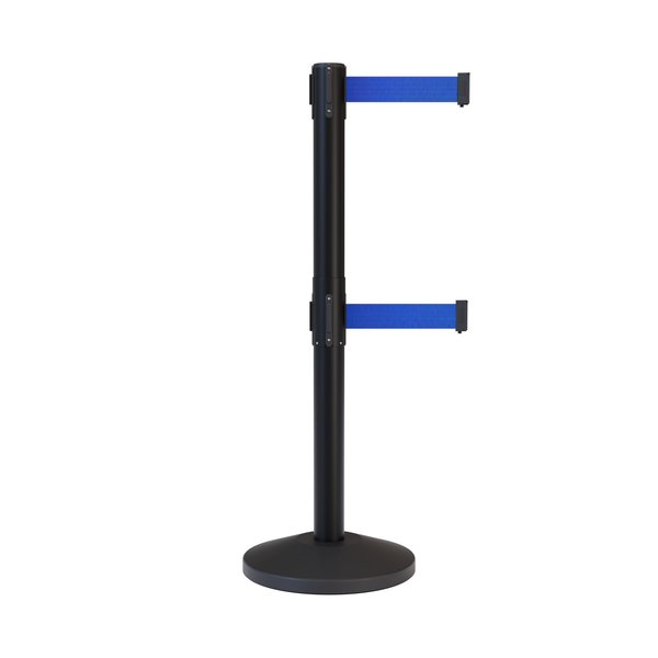 Montour Line Stanchion Dual Belt Barrier Black Post 11ft. Blue Belt M630D-BK-BL-110